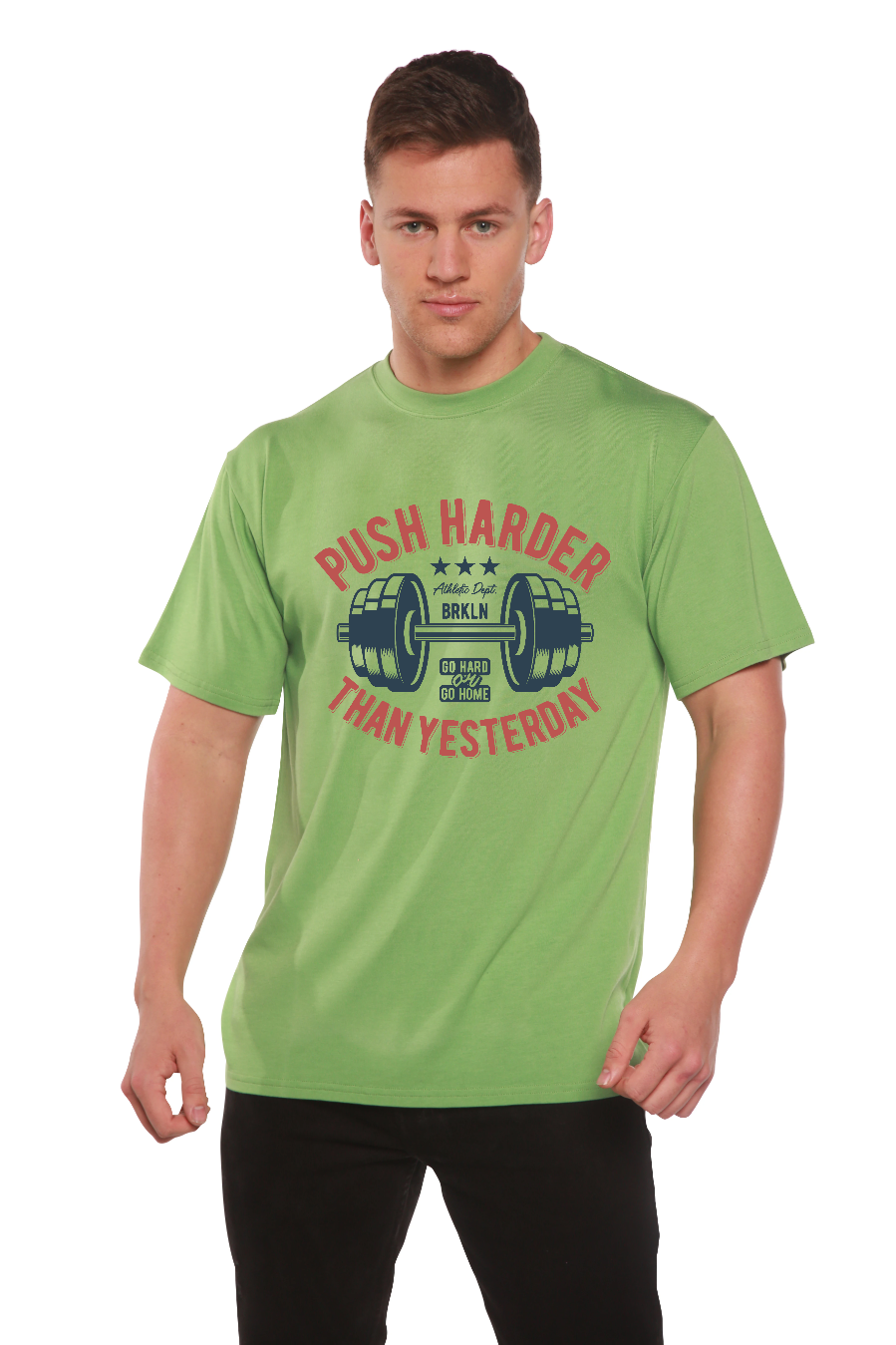 Spun Bamboo Push Harder Men's Bamboo Viscose/Organic Cotton Short Sleeve Graphic T-Shirt — alternative angle
