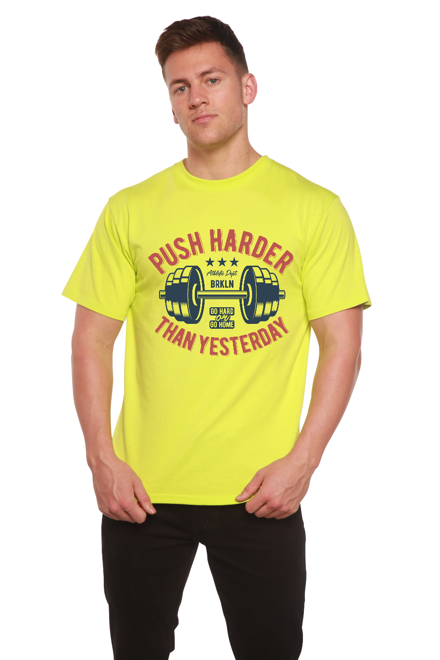 Spun Bamboo Push Harder Men's Bamboo Viscose/Organic Cotton Short Sleeve Graphic T-Shirt — side view