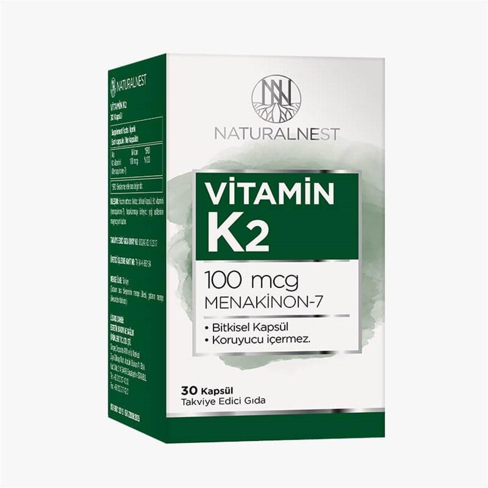 NaturalNest Vitamin K2 100 mcg Capsules - Dietary Supplement for Bone & Cardiovascular Health, 30 Count