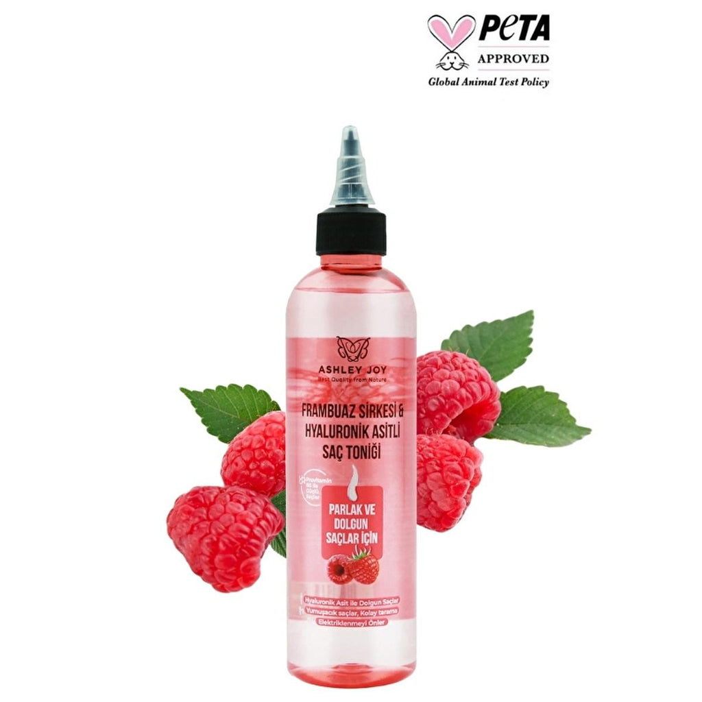 Ashley Joy Raspberry Hair Vinegar & Hyaluronic Acid Hair Tonic: Shine, Detangle & Hydrate - Natural Anti-Frizz, Moisturizing Hair Treatment (8.45 fl oz)