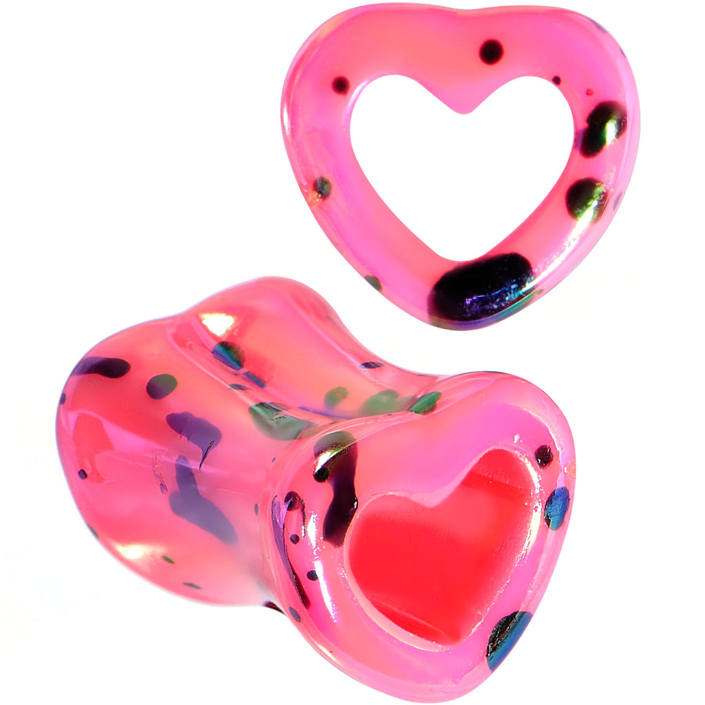 BodyCandy Black Speckled Pink Acrylic Heart Saddle Plug Set 4mm to 20mm — back view