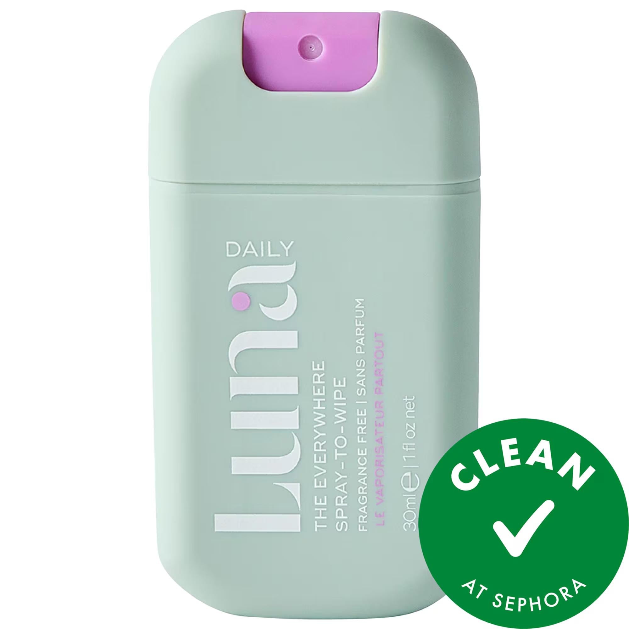 Luna Daily The Mini Everywhere Spray-To-Wipe - Fragrance-Free Body Cleanser for Sensitive Skin, Prebiotics & Vitamins C&E