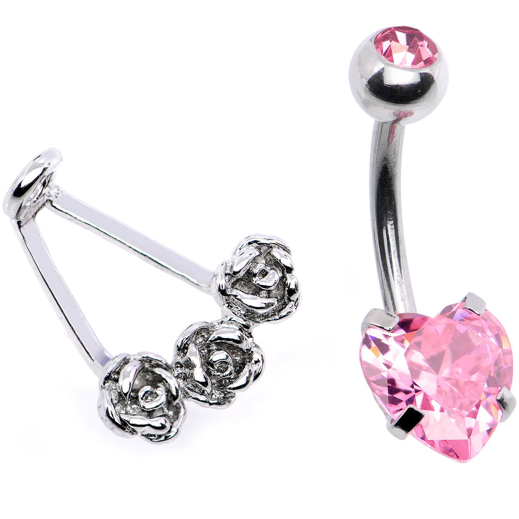 BodyCandy Pink CZ Gem Heart Kissed Rose Flower Dangle Belly Ring — lifestyle context
