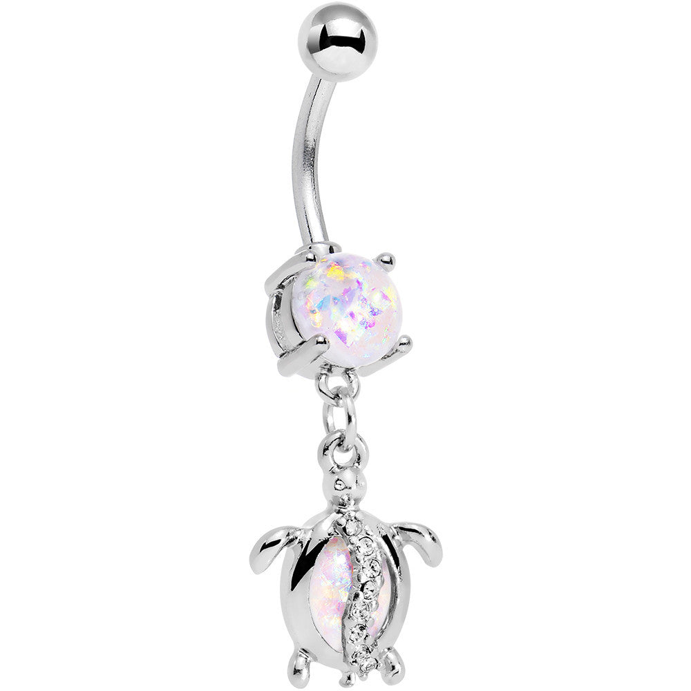 BodyCandy White Faux Opal Clear Gem Beach Turtle Dangle Belly Ring — main product shot
