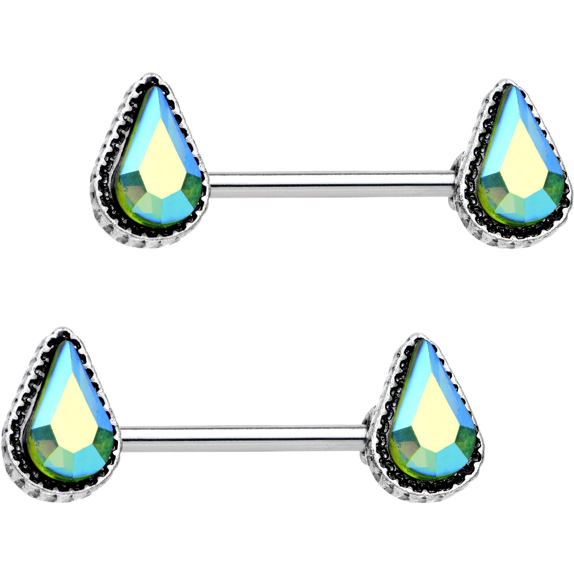 BodyCandy 14G 5/8" Green Gem Posh Princess Barbell Nipple Ring Set — main product shot