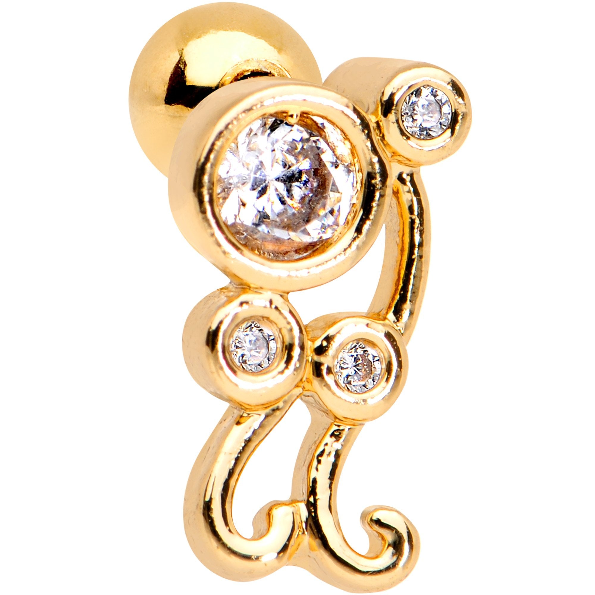 BodyCandy Clear CZ Gem Gold Tone Anodized Sassy Swirl Cartilage Tragus Earring — detail and construction