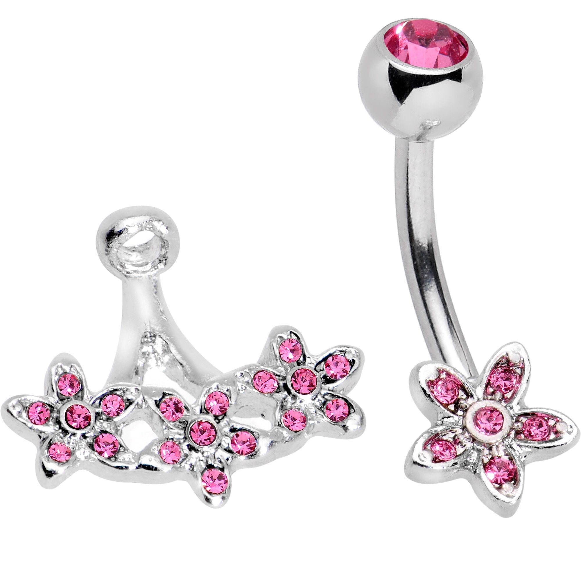 BodyCandy Pink Gem Field of Flowers Dangle Belly Ring — branding close-up