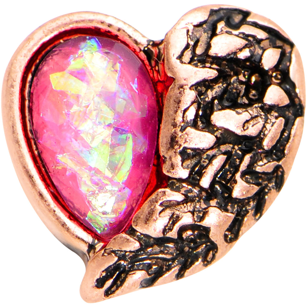 BodyCandy Pink Faux Opal Rose Gold Anodized Half Heart Tragus Cartilage Earring — Pink detail