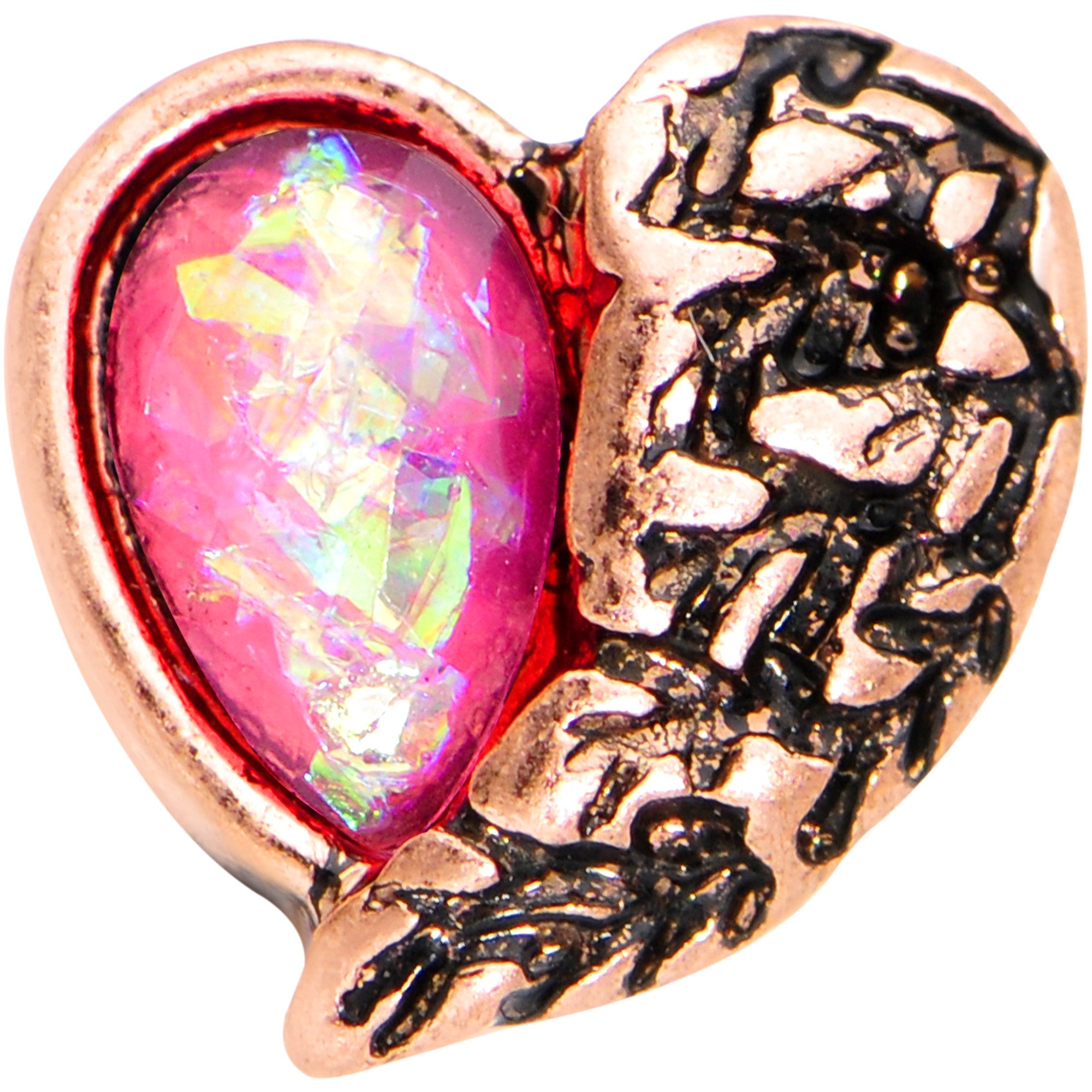 BodyCandy Pink Faux Opal Rose Gold Anodized Half Heart Tragus Cartilage Earring — Pink detail