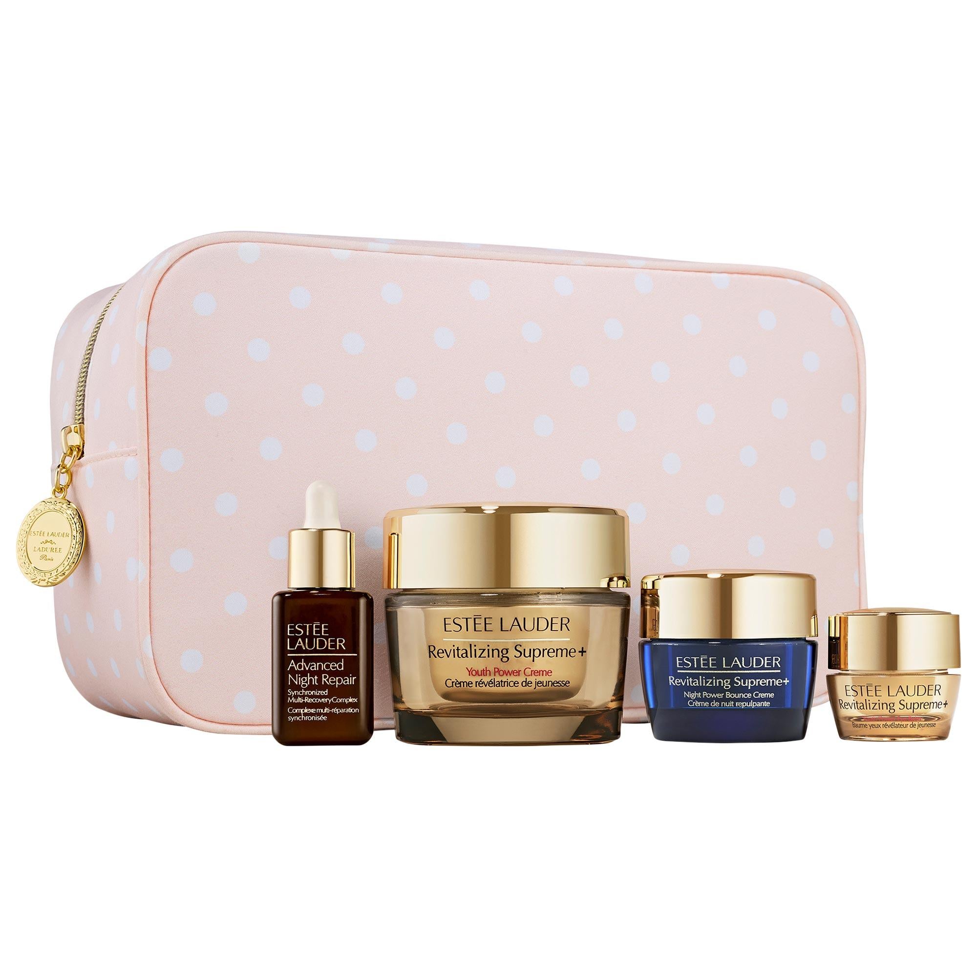 Estée Lauder Revitalizing Supreme+ Skincare Set with Ladurée Bag: Anti-Aging, Wrinkle Reduction, Firming, Hydration, Youthful Radiance