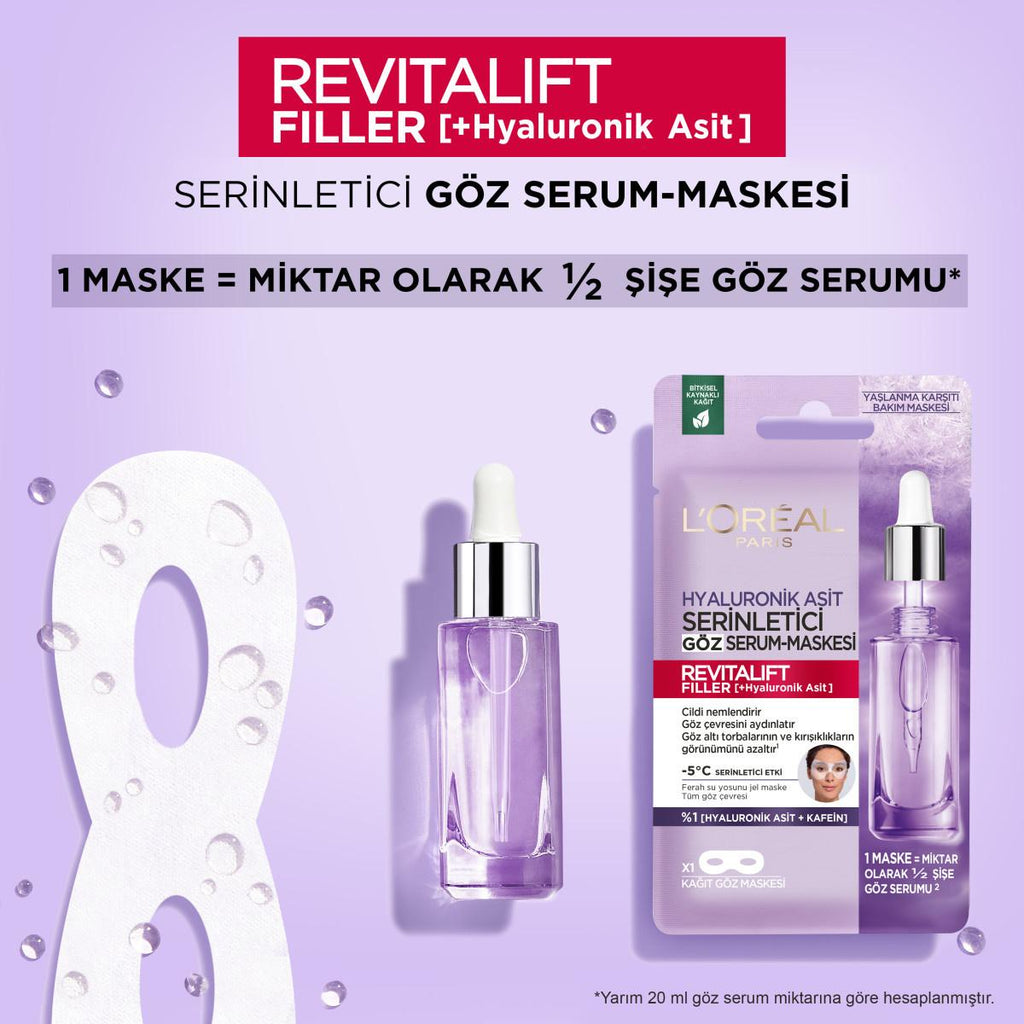 Loreal Paris Revitalift Filler Hyaluronic Acid Cooling Eye Serum Mask - Anti-Aging, Hydrating Sheet Mask for Dark Circles and Fine Lines