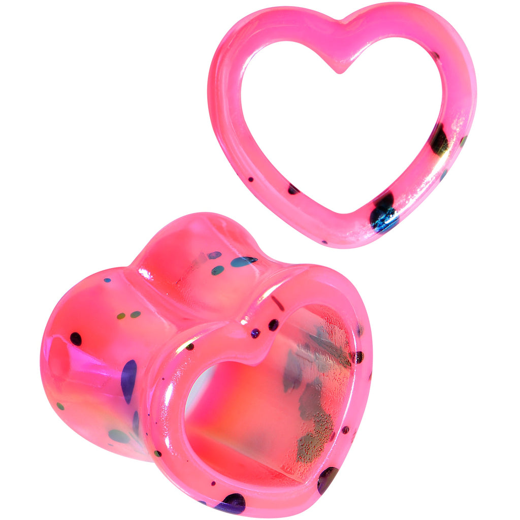 BodyCandy Black Speckled Pink Acrylic Heart Saddle Plug Set 4mm to 20mm — size reference