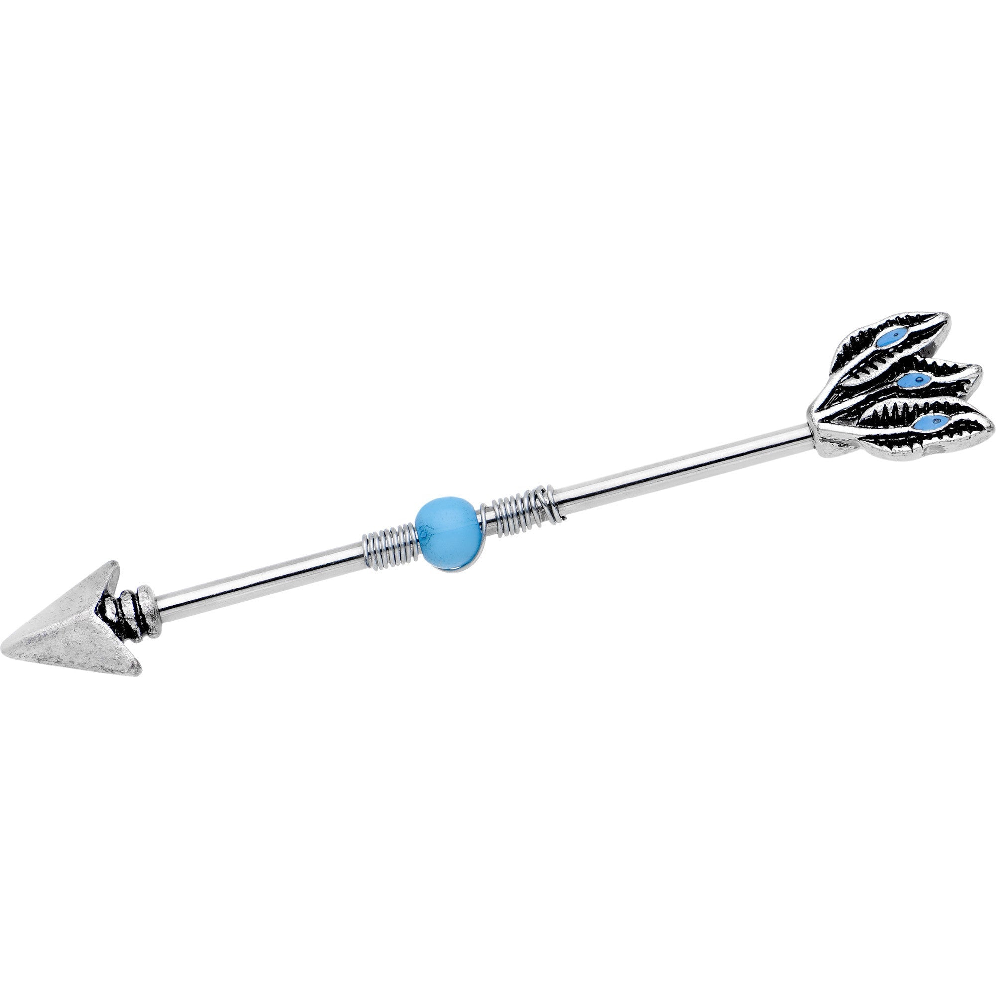 BodyCandy Southwestern Blue Orb Feather Tailed Spear Industrial Barbell 37mm — main product shot