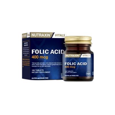 Nutraxin Folic Acid 400 mcg Dietary Supplement - 100 Tablets, Vegan & Allergen-Free