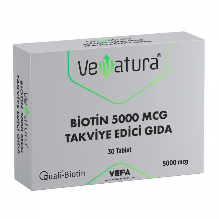 VeNatura Biotin 5000 mcg Vegan Dietary Supplement for Hair, Skin, and Nail Health - 30 Tablets