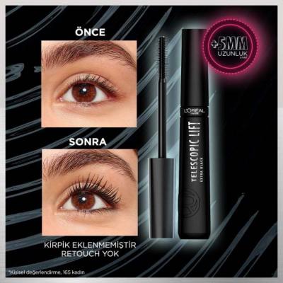 Loreal Paris Telescopic Lift Extra Black Mascara - Long-Lasting, Volumizing, Lengthening Mascara for Dramatic Eye Look