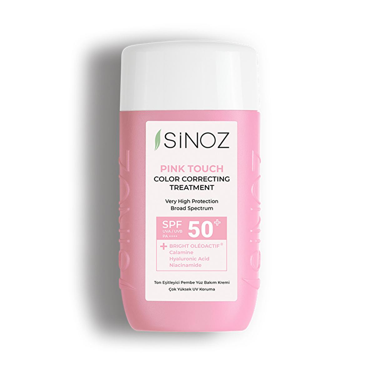 Sinoz Pink Touch SPF50+ Tone-Up Sunscreen: Color Correcting, Redness Reducing, and Brightening Mineral Facial Sunscreen with Hyaluronic Acid - 1.69 fl oz
