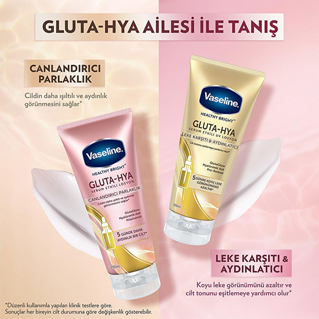 Vaseline Gluta-Hya Serum UV Protective Hydrating Body Lotion - Brightening, Non-Greasy Moisturizer with GlutaGlow Technology