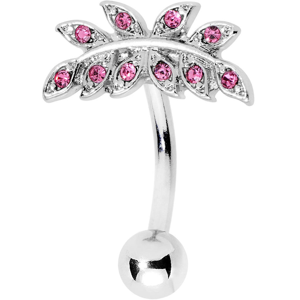 BodyCandy Pink Gem Sprouting Ivy Leaf Belly Ring — Pink detail