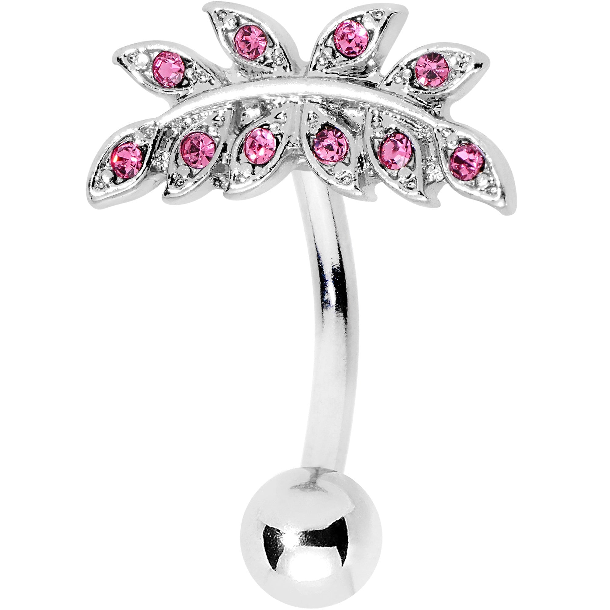 BodyCandy Pink Gem Sprouting Ivy Leaf Belly Ring — Pink detail