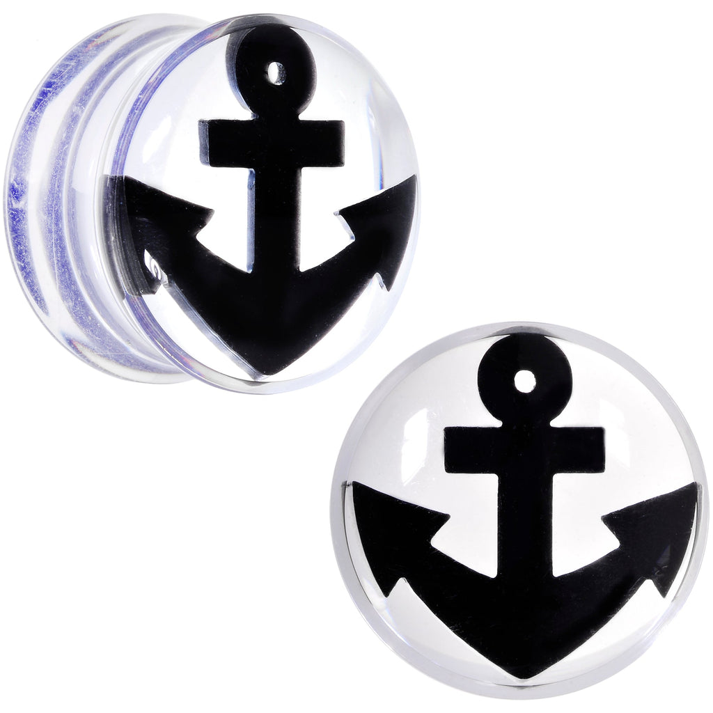BodyCandy Clear Acrylic Black Anchor Saddle Plug Set 6mm to 20mm — size reference