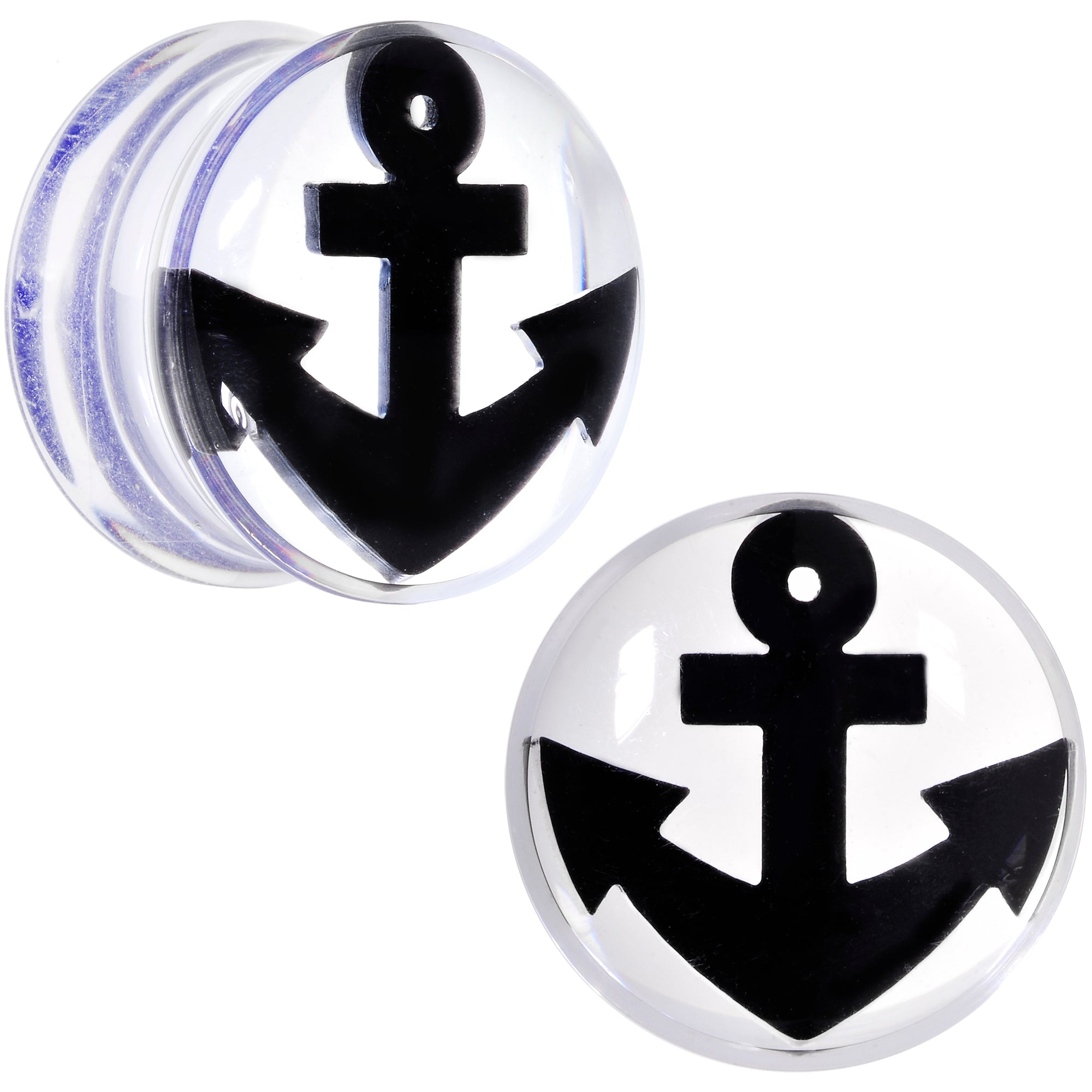 BodyCandy Clear Acrylic Black Anchor Saddle Plug Set 6mm to 20mm — size reference