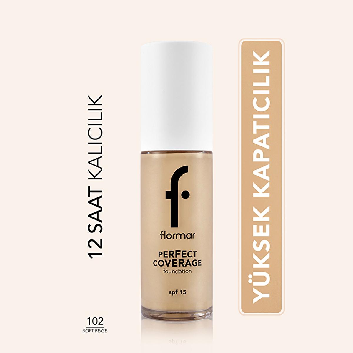Flormar Perfect Coverage Foundation - Soft Beige (102) - Long-Lasting, SPF 15