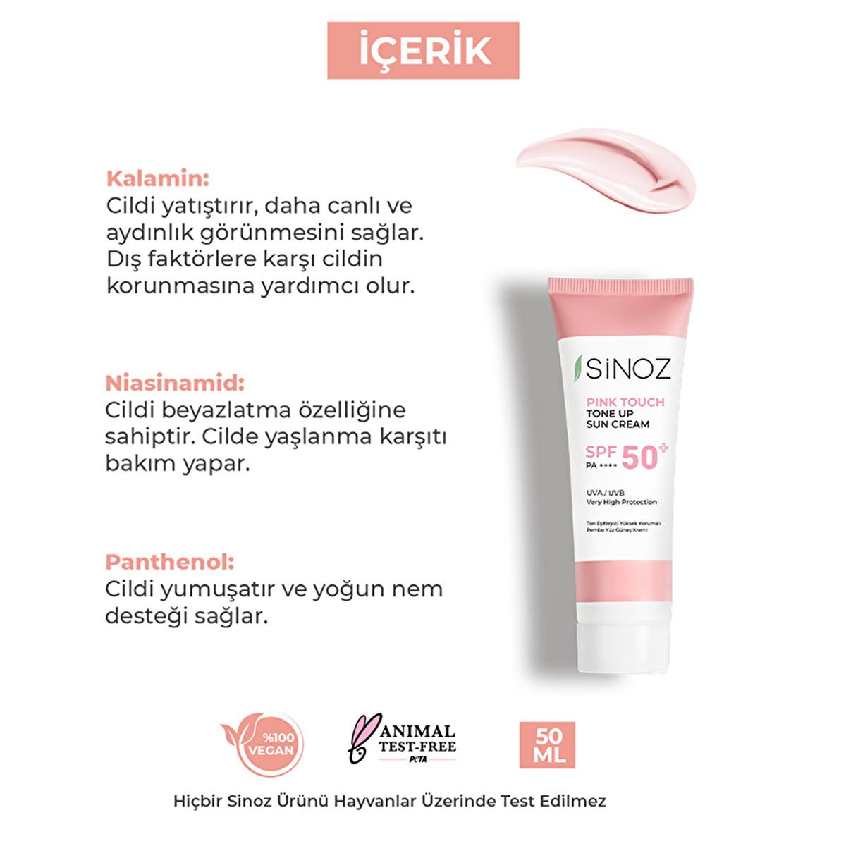 Sinoz SPF50+ Pink Touch Facial Sunscreen: Tone Up & Protect with High Protection, Calamine & PA++++ for Radiant Skin (1.69 fl oz)
