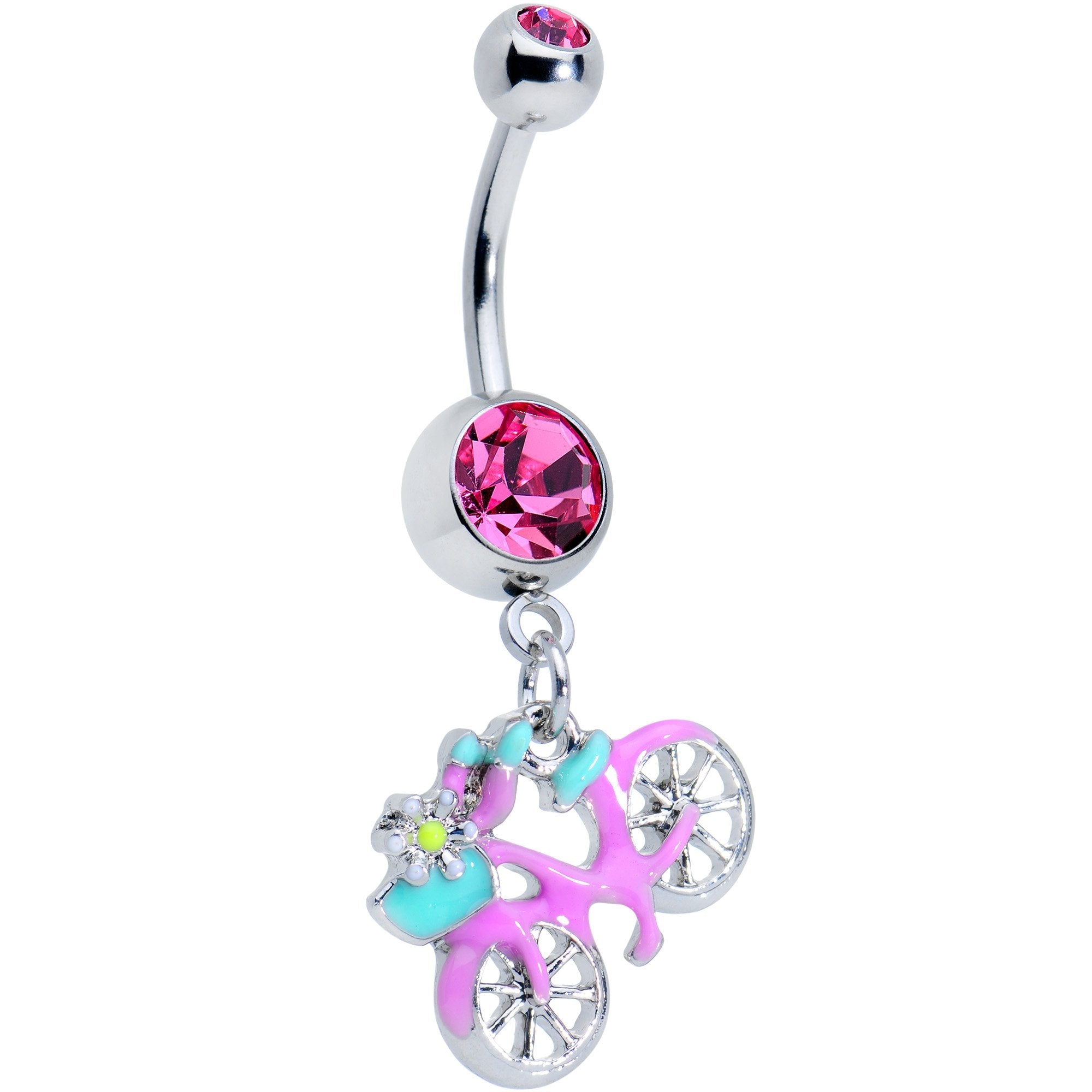 BodyCandy Pink Gem Pop A Wheelie Bike Dangle Belly Ring — main product shot