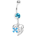 BodyCandy Aqua Gem Filigree Heart Flower Dangle Belly Ring — main product shot