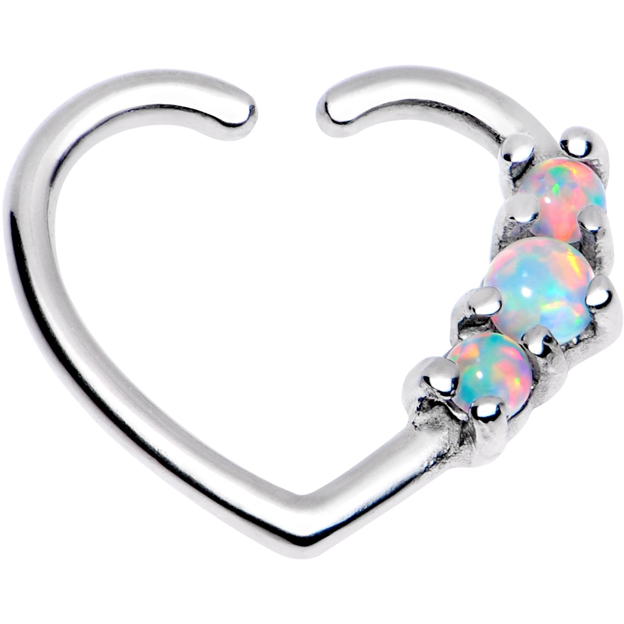 BodyCandy 3/8 White Synthetic Opal Heart Left Daith Cartilage Tragus — main product shot