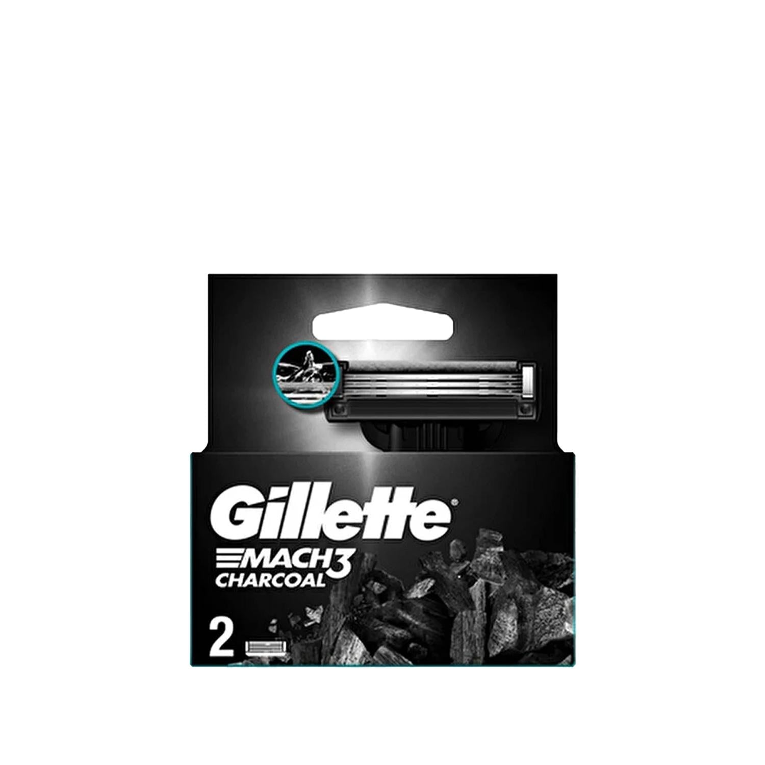 Gillette Mach3 Charcoal Replacement Razor Blades (2-Pack) - Smooth Shave, Reduced Irritation