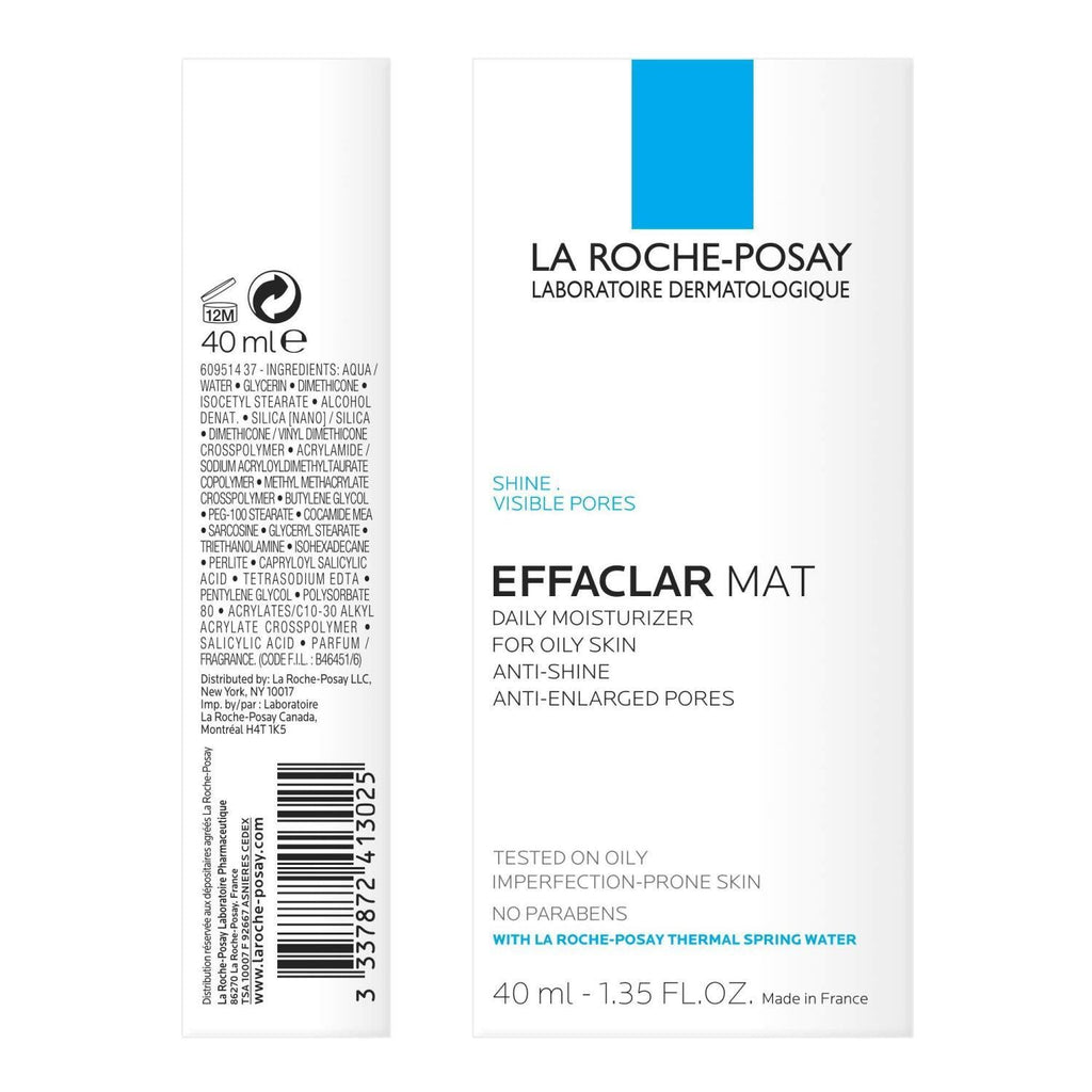 La Roche Posay Effaclar Mat Anti-Shine Moisturizer for Oily Skin - Mattifying, Hydrating, Minimizes Pores - 40ml