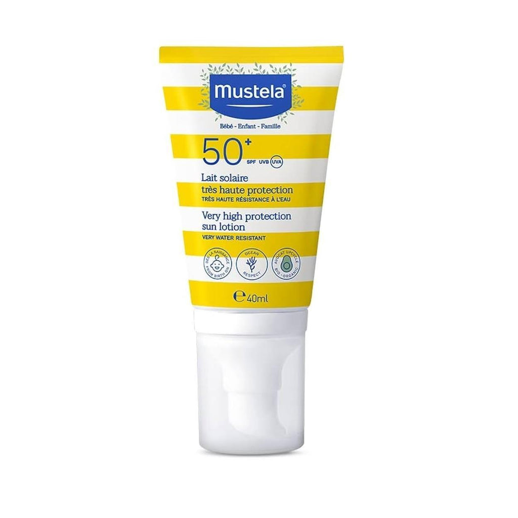 Mustela Sunscreen Lotion SPF 50+ - Water Resistant, Organic Avocado, Family Sun Protection