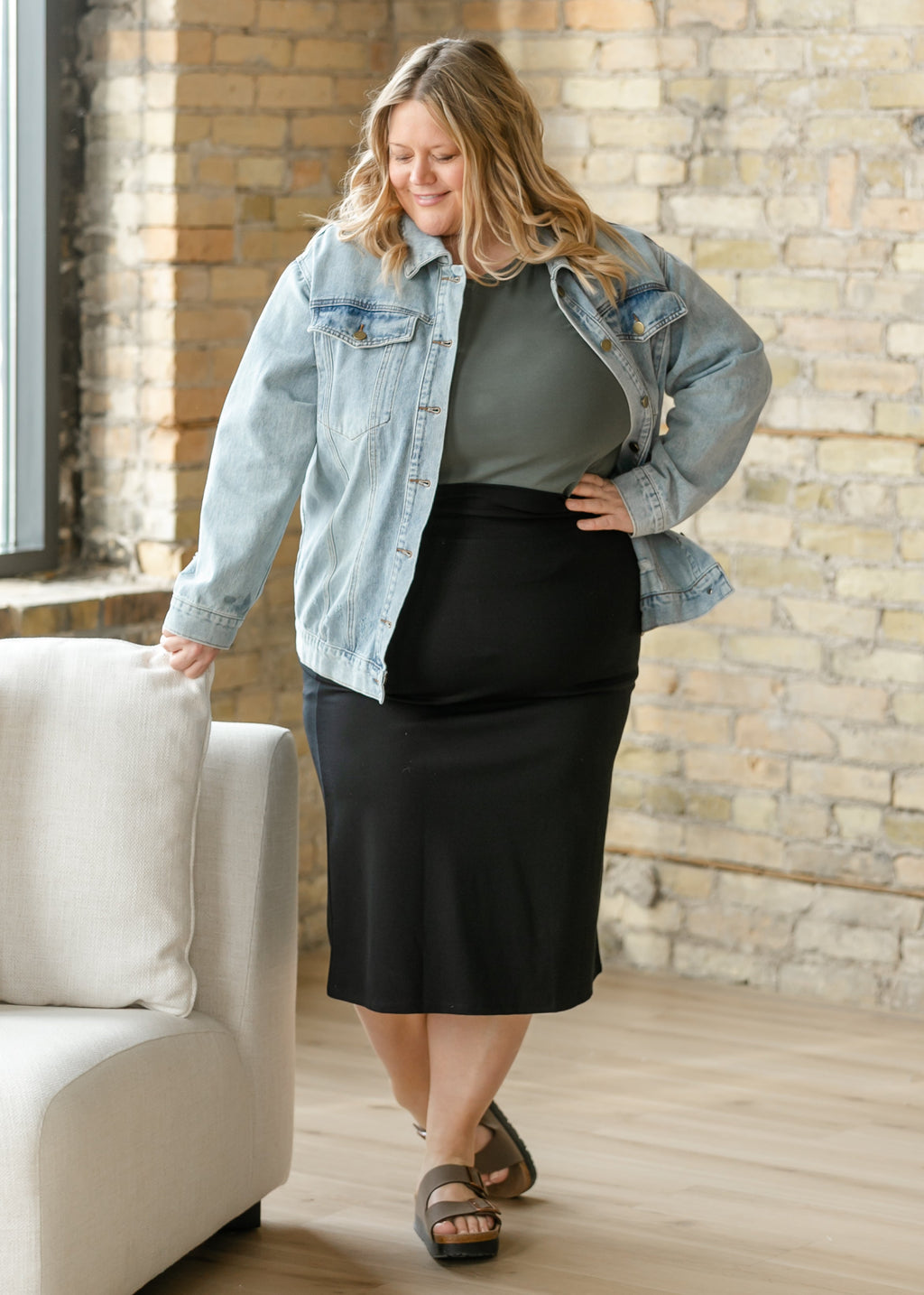 Inherit Co. Quinn Black Knit Midi Skirt — detail close-up