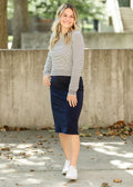 Inherit Co. Quinn Navy Knit Midi Skirt — comparison shot