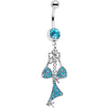 BodyCandy Aqua Gem Unraveled Bow Dangle Belly Ring — main product shot