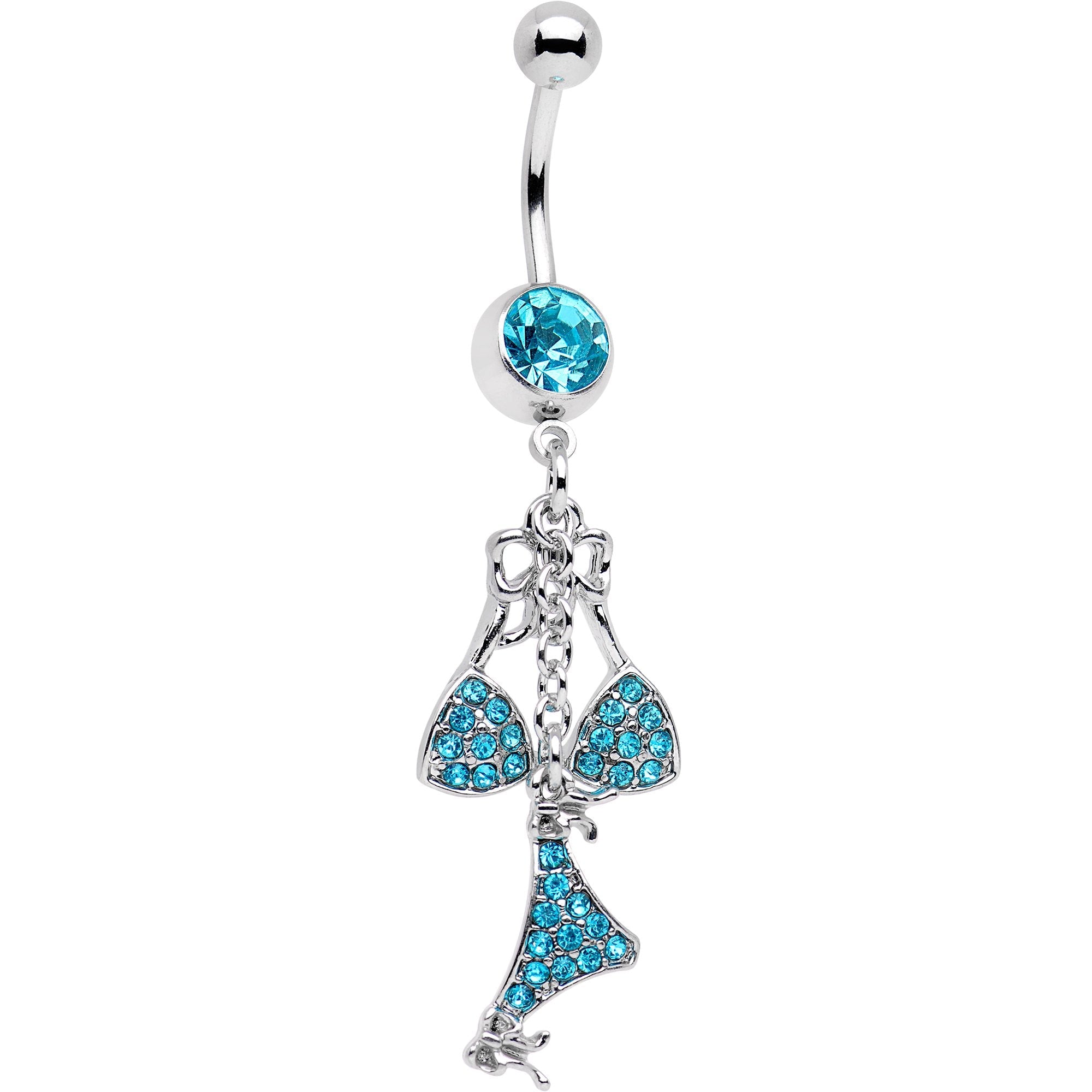 BodyCandy Aqua Gem Unraveled Bow Dangle Belly Ring — main product shot