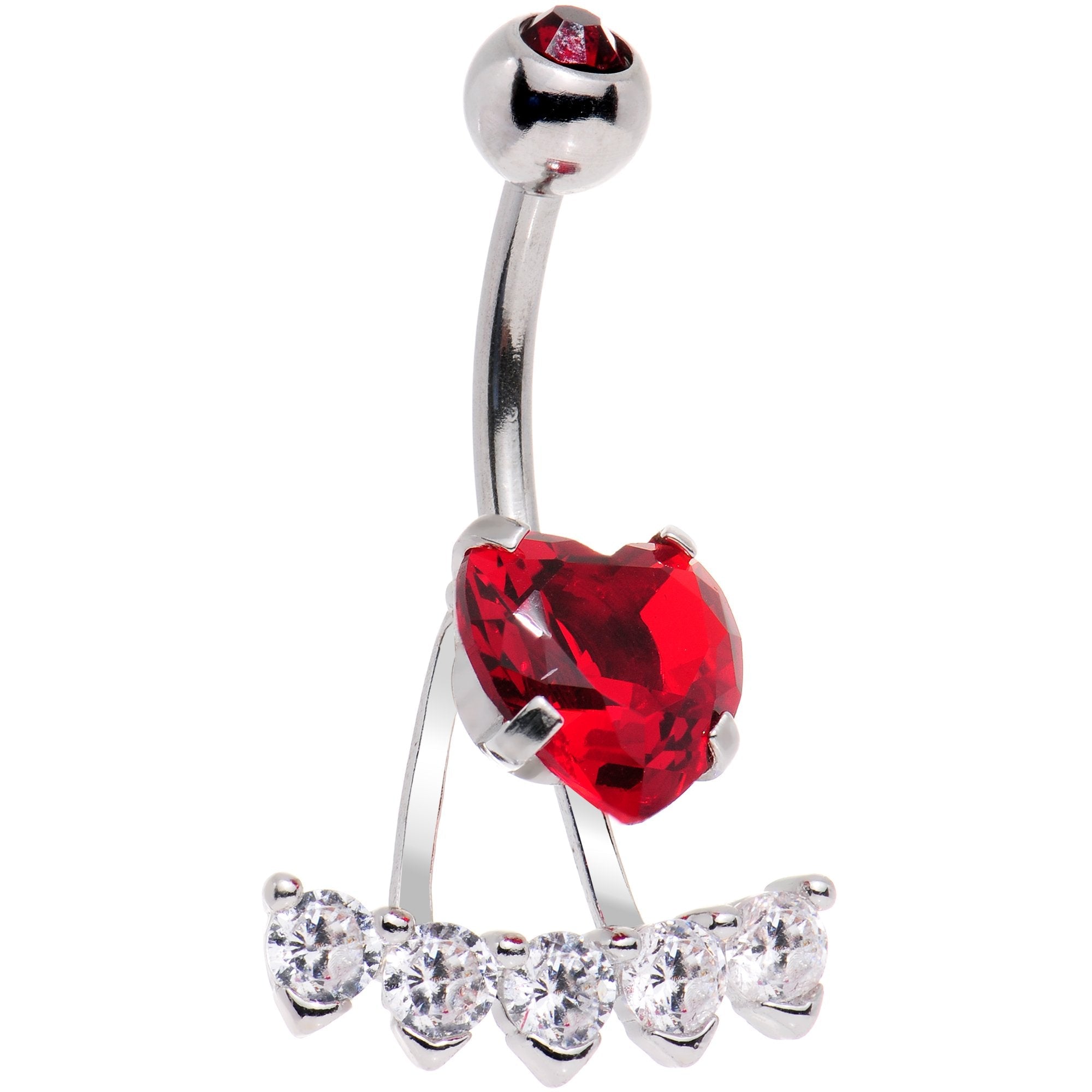 BodyCandy Clear Red CZ Gem Sweet Heart Sweep Dangle Belly Ring — main product shot