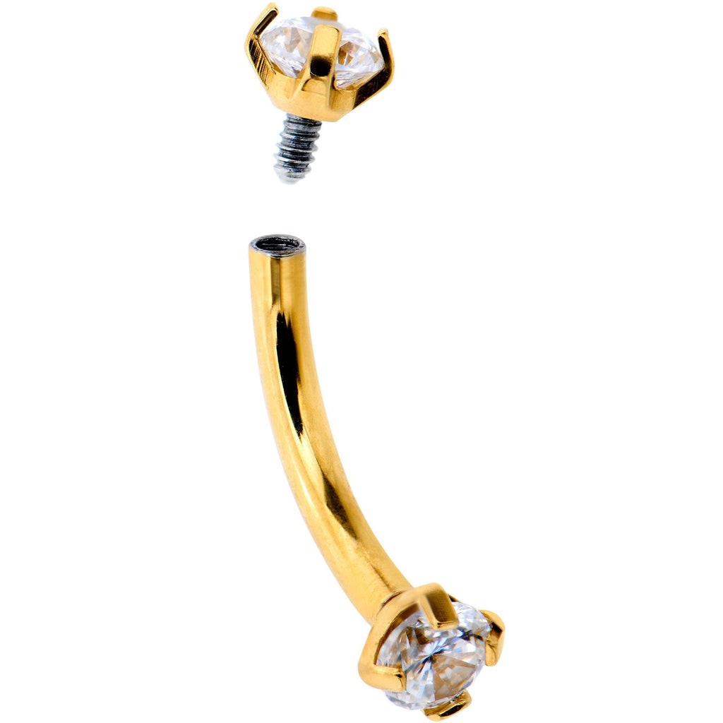 BodyCandy 5/16 Clear CZ Gem Gold PVD Bling Bling Curved Eyebrow Ring — detail and construction
