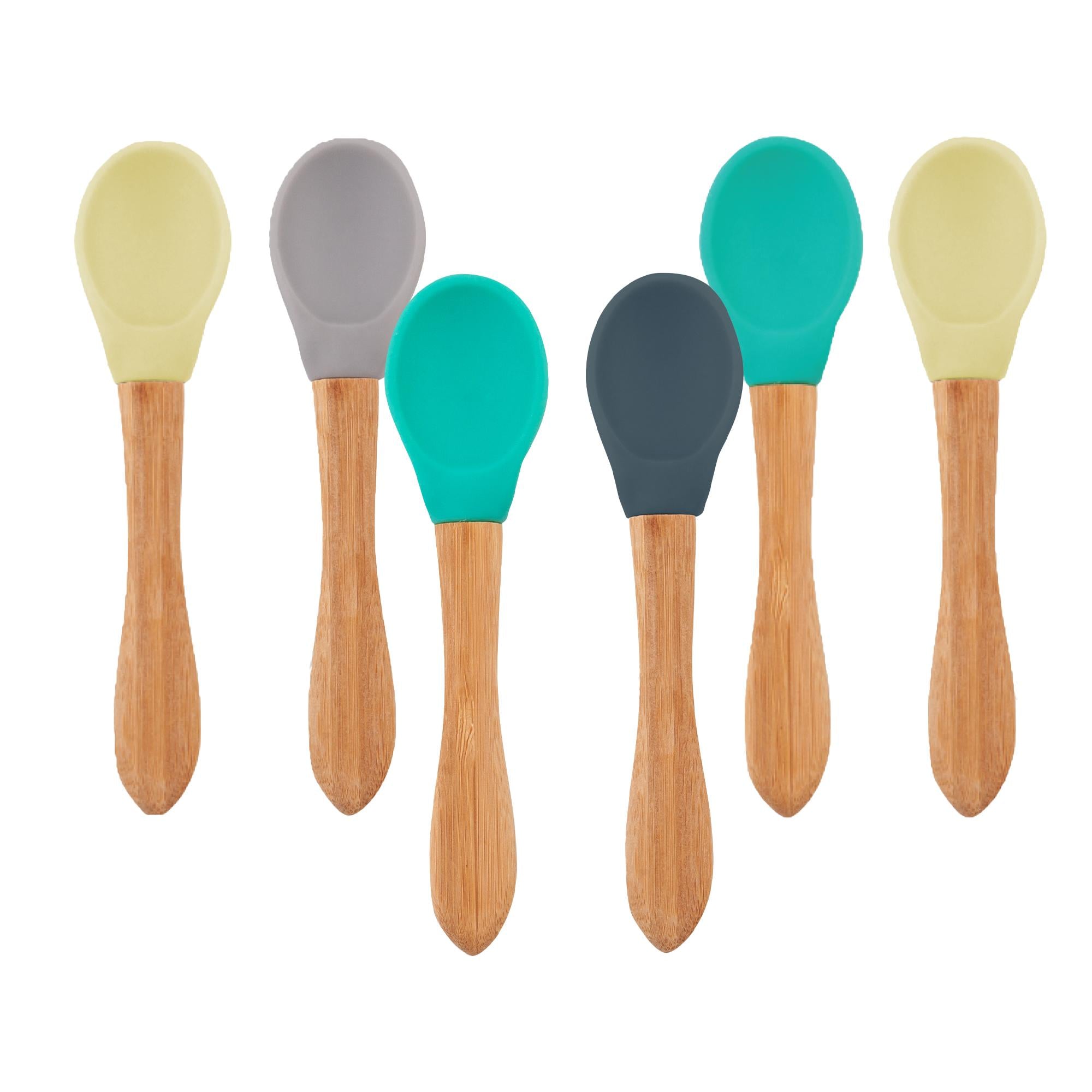 OiOi Silicone Baby Spoon with Bamboo Handle - Eco-Friendly, Safe, and Durable - 2 Pack