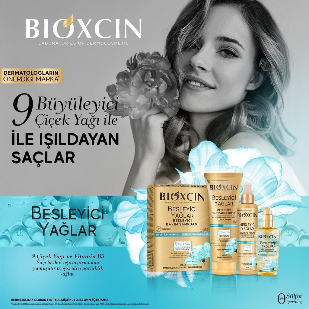 Bioxcin Nourishing Hair Shampoo with 9 Flower Oils - Sulfate-Free, Hypoallergenic Repair for Dry & Damaged Hair