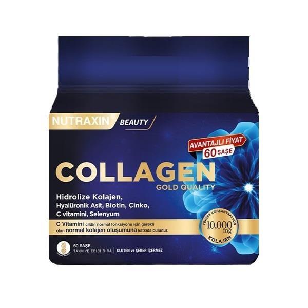 Nutraxin Beauty Collagen Gold Quality 10,000mg Collagen Supplement with Hyaluronic Acid and Vitamins - 60 Sachets