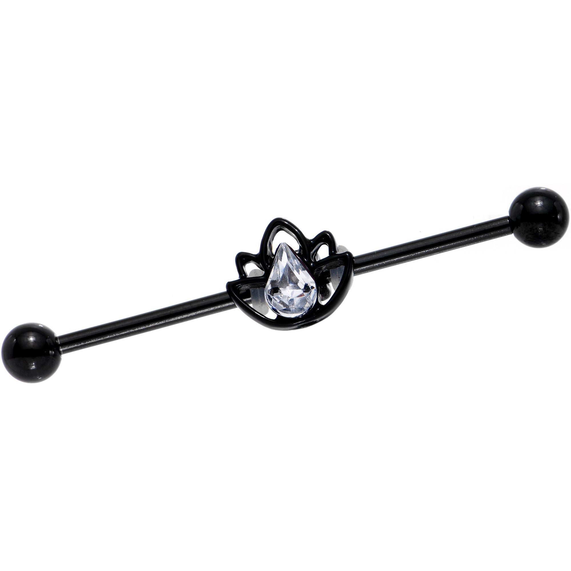 BodyCandy 14G Clear Gem Black Lonely Lotus Flower Industrial Barbell 38mm — main product shot