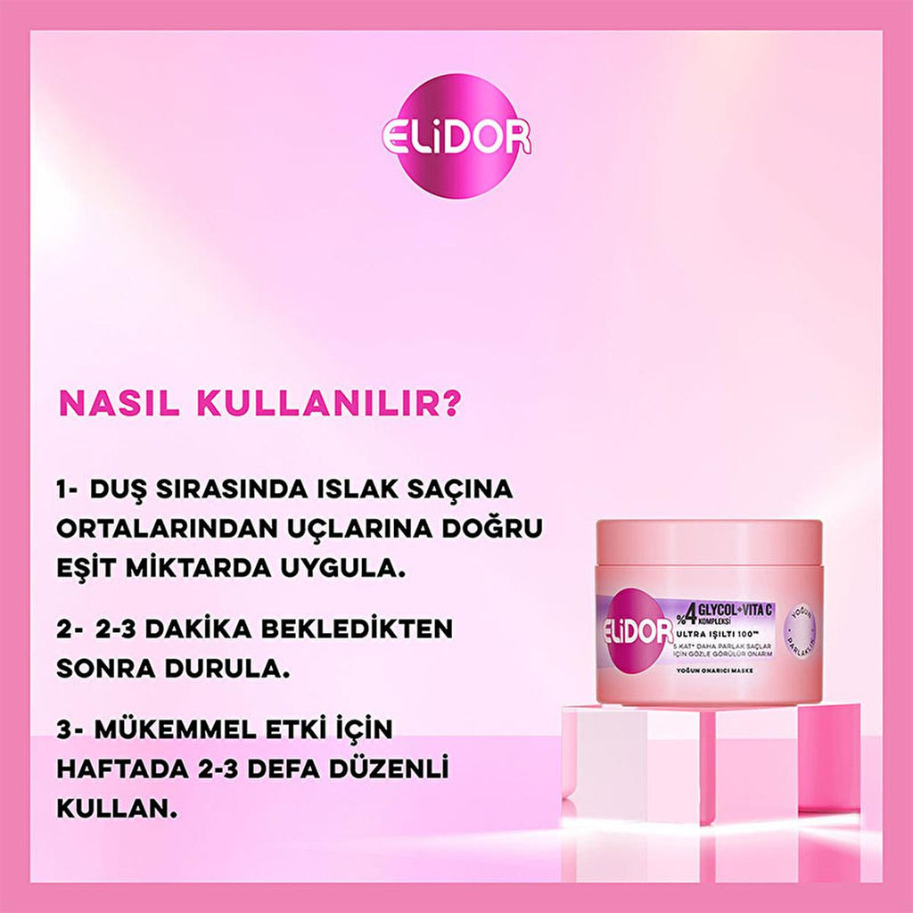 Elidor Ultra Shine 100 Repair Mask - 7.44 fl oz Deep Conditioning Hair Treatment for Damaged Hair Repair and Shine Enhancement