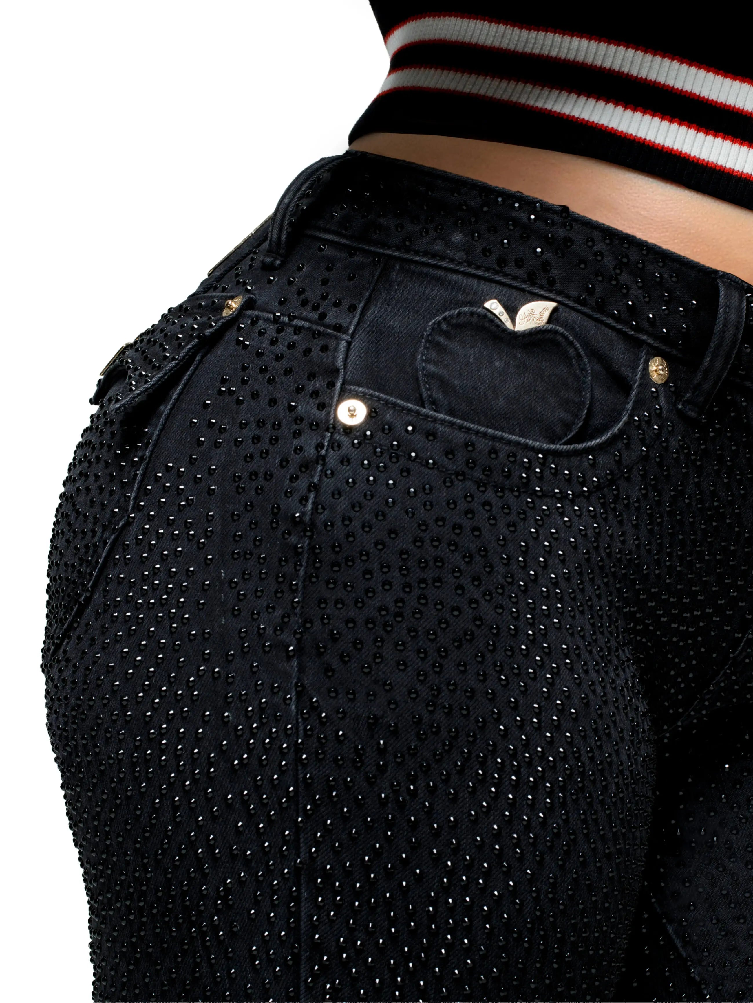 Apple Bottom Jeans Rain on Me Jean - Black — branding close-up