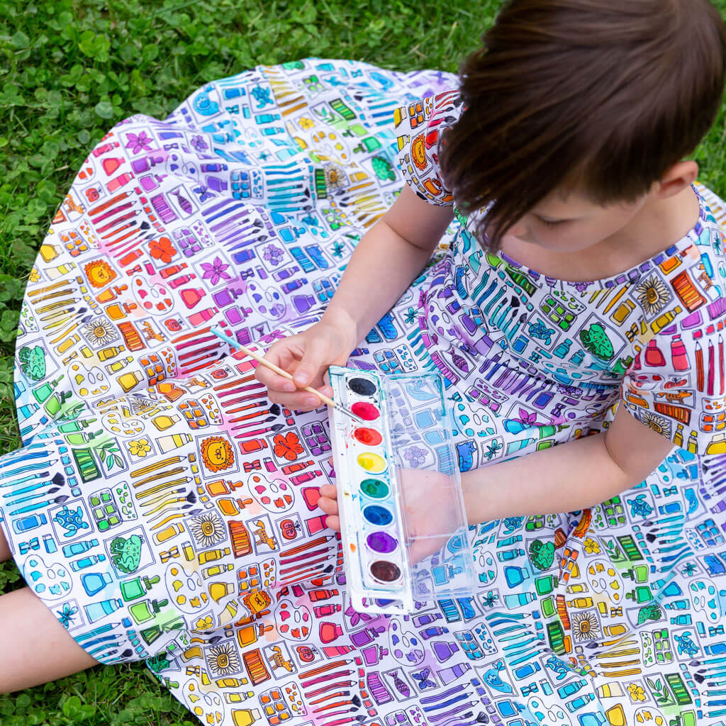 Princess Awesome & Boy Wonder "Smarty Paints" Rainbow Art Supplies Super Twirler Dress with Pockets — main product shot