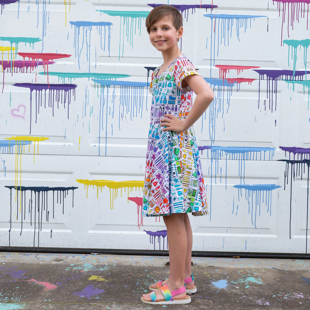 Princess Awesome & Boy Wonder "Smarty Paints" Rainbow Art Supplies Super Twirler Dress with Pockets — lifestyle worn / used context