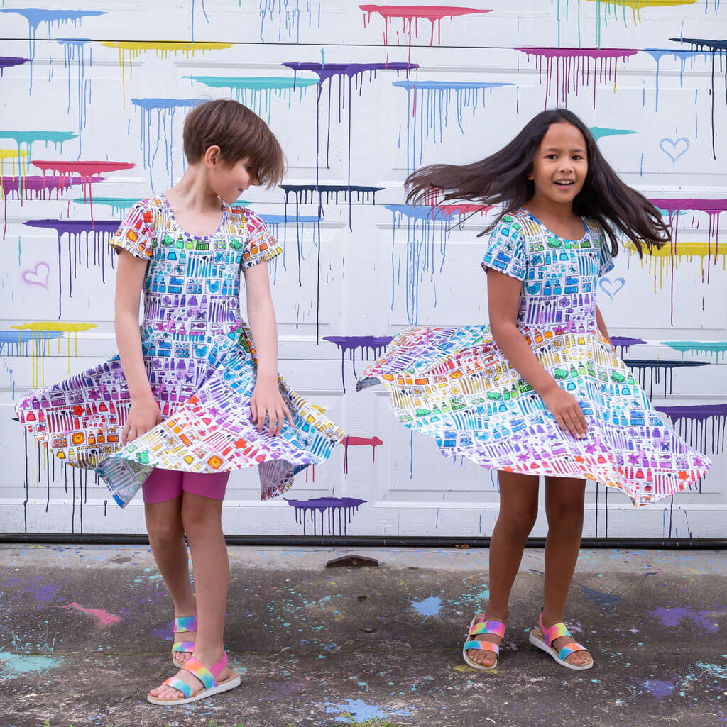 Princess Awesome & Boy Wonder "Smarty Paints" Rainbow Art Supplies Super Twirler Dress with Pockets — dresses category context