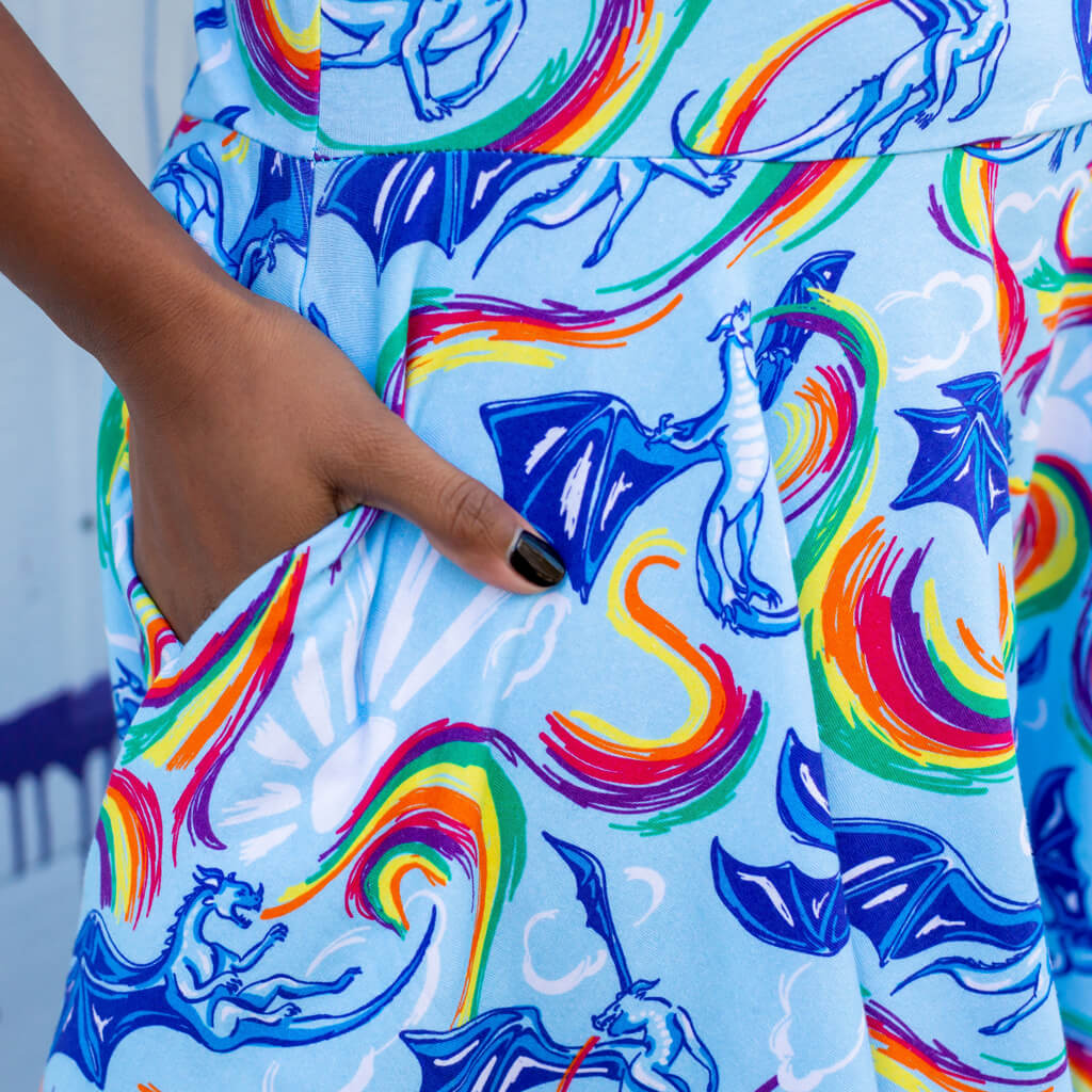 Princess Awesome & Boy Wonder Adult Rainbow Breathing Dragons Super Twirler Dress with Pockets — construction detail